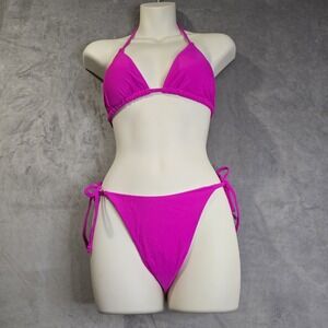 Blooming Jelly 2 Piece Bikini Set Size Medium Hot Pink Triangle Drawstring Tie